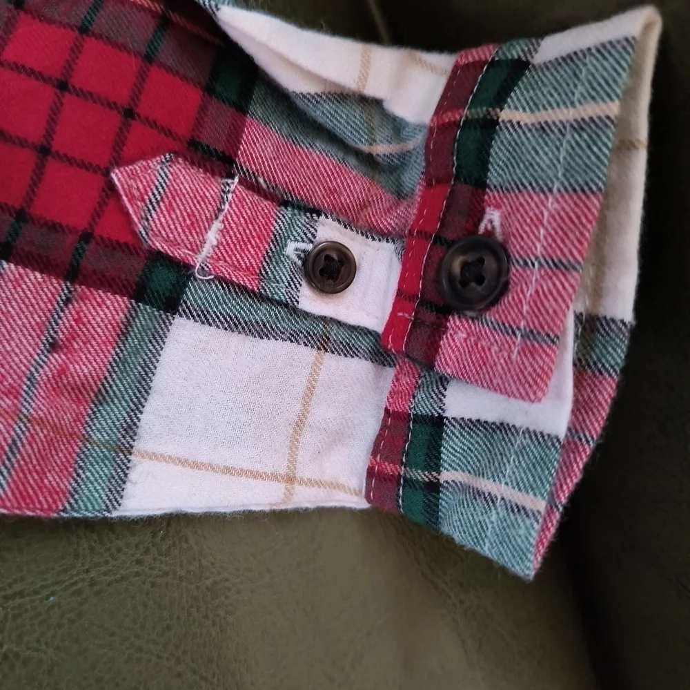 Red white green black plaid dressy collared long sleeve Christmas baby onesie